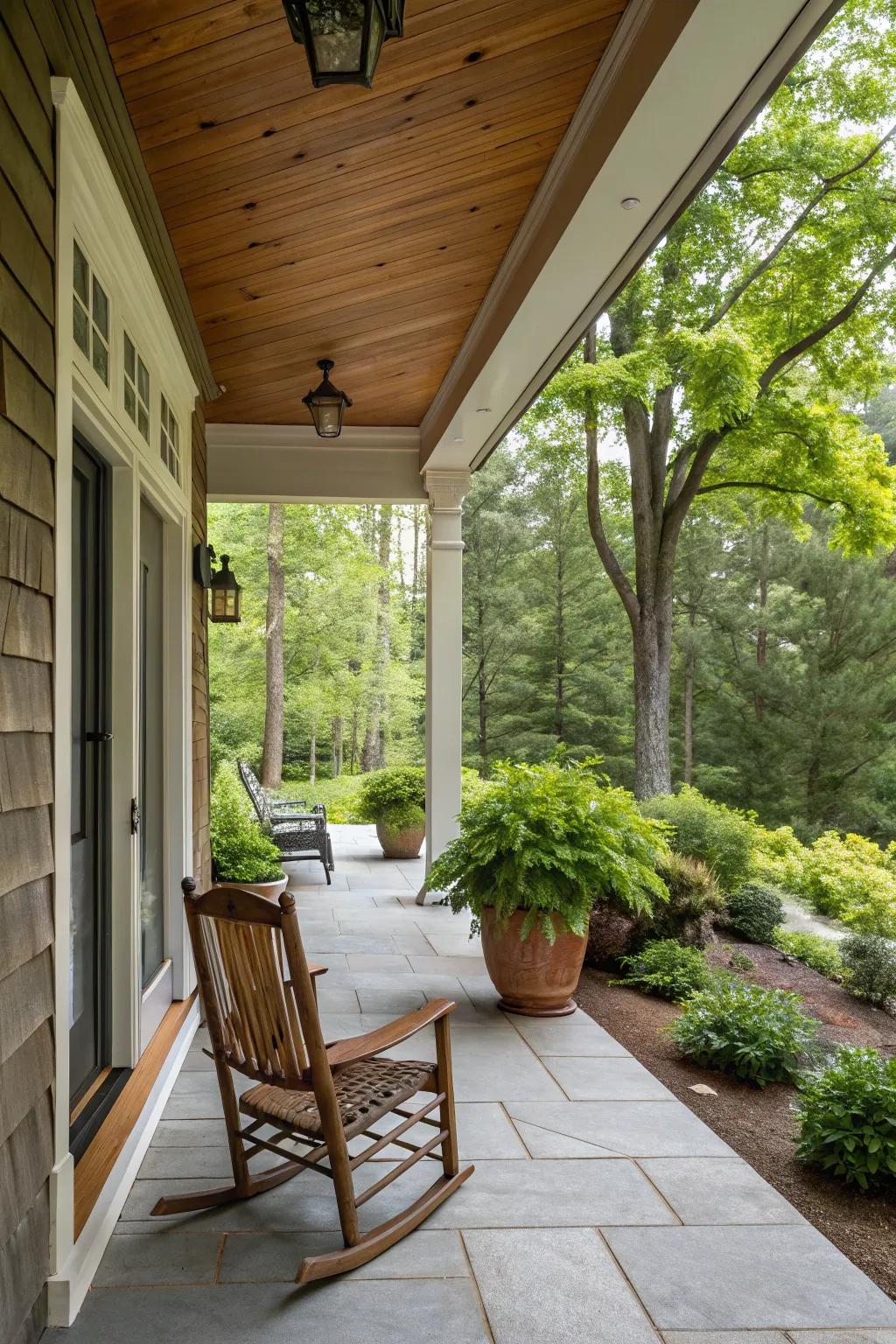 A breezeway adds an elegant, airy dimension to the porch.