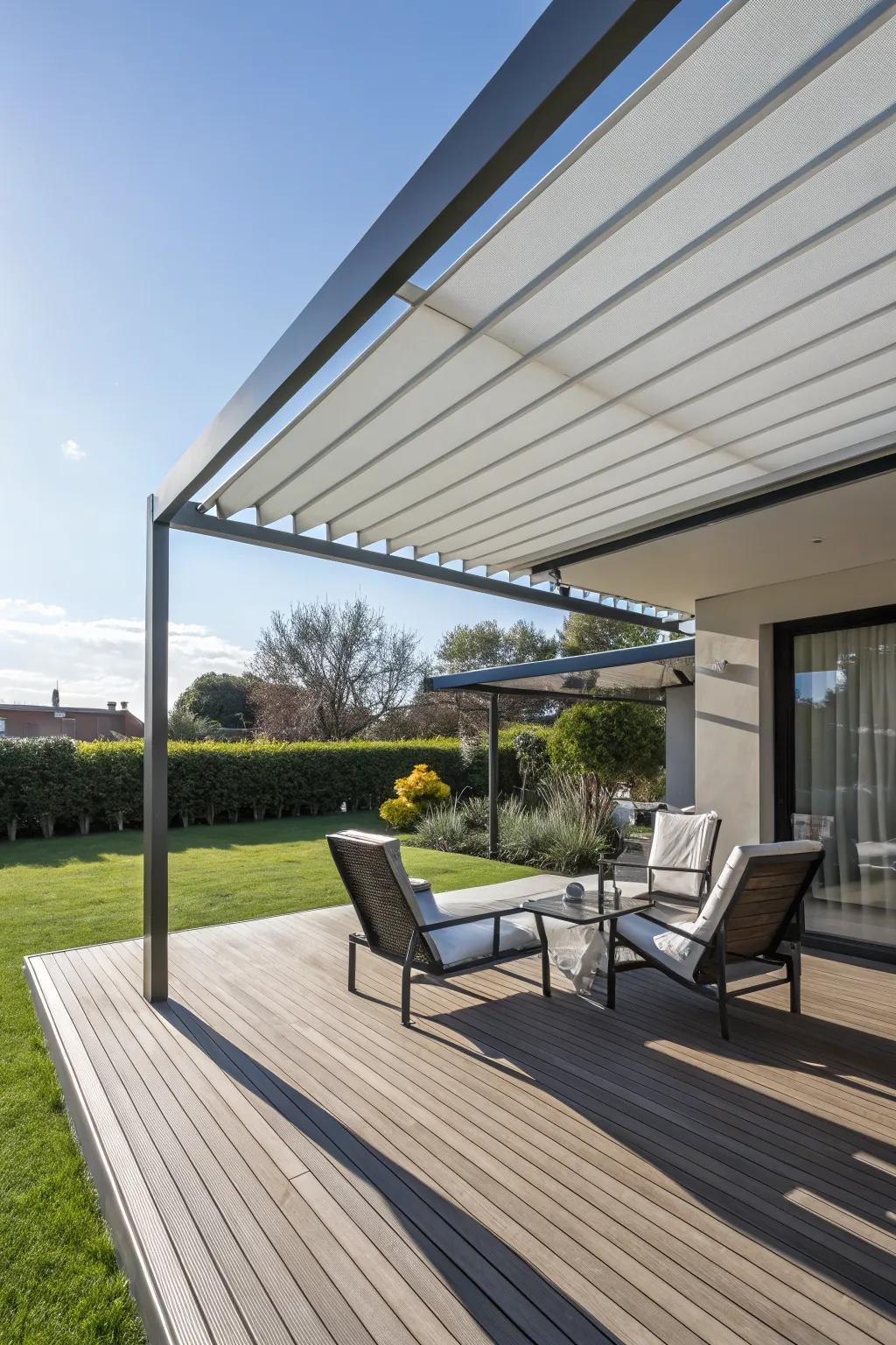 A metal canopy that exudes modern simplicity and strength.