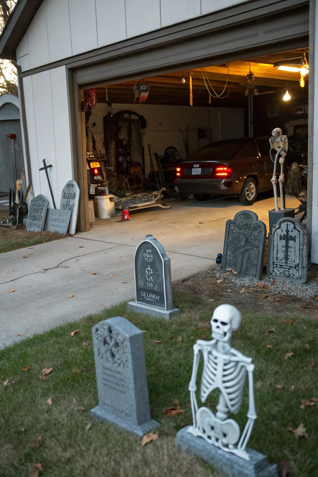 Create a chilling graveyard scene in your garage area.