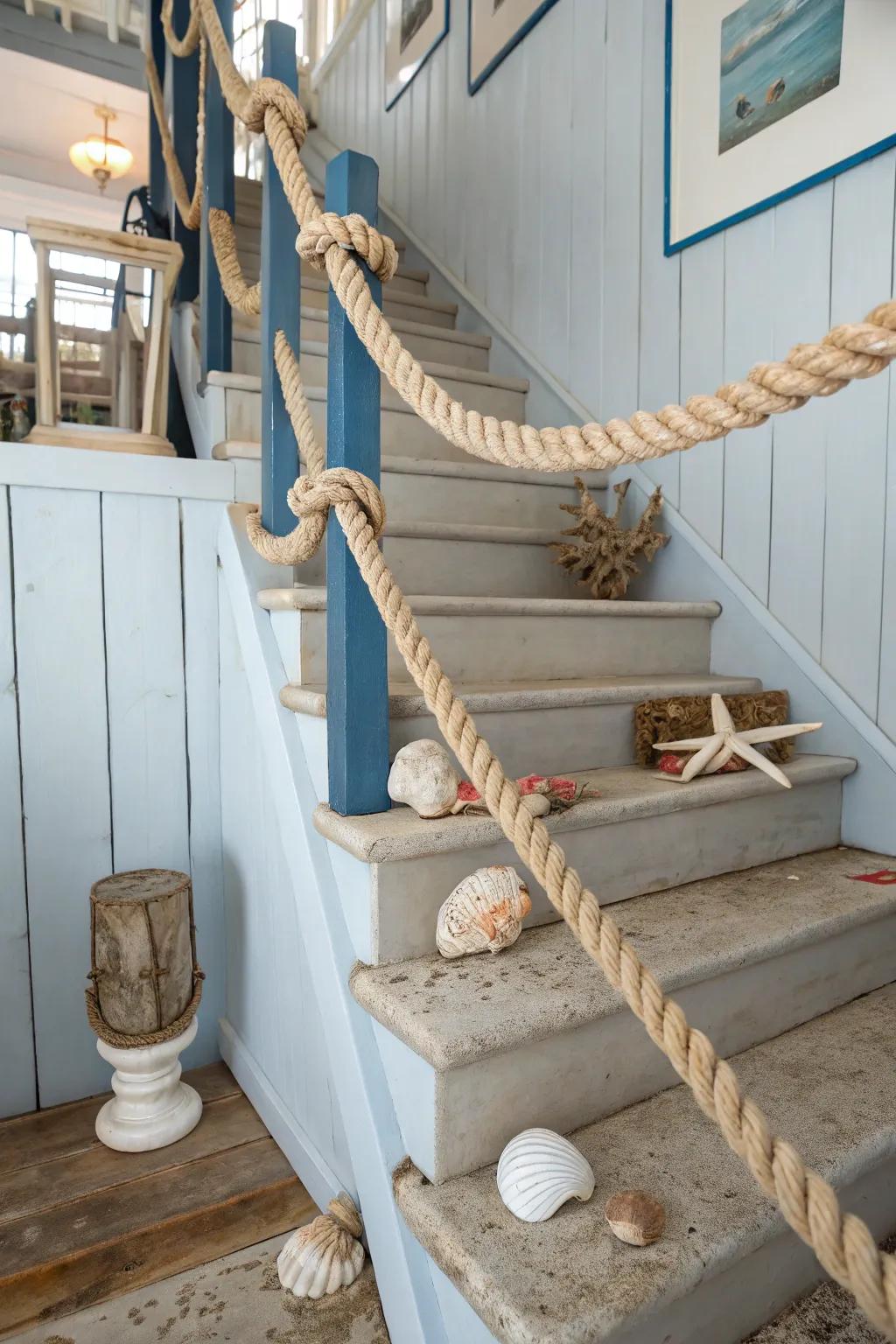 Rope handrails add a nautical touch to these steps.