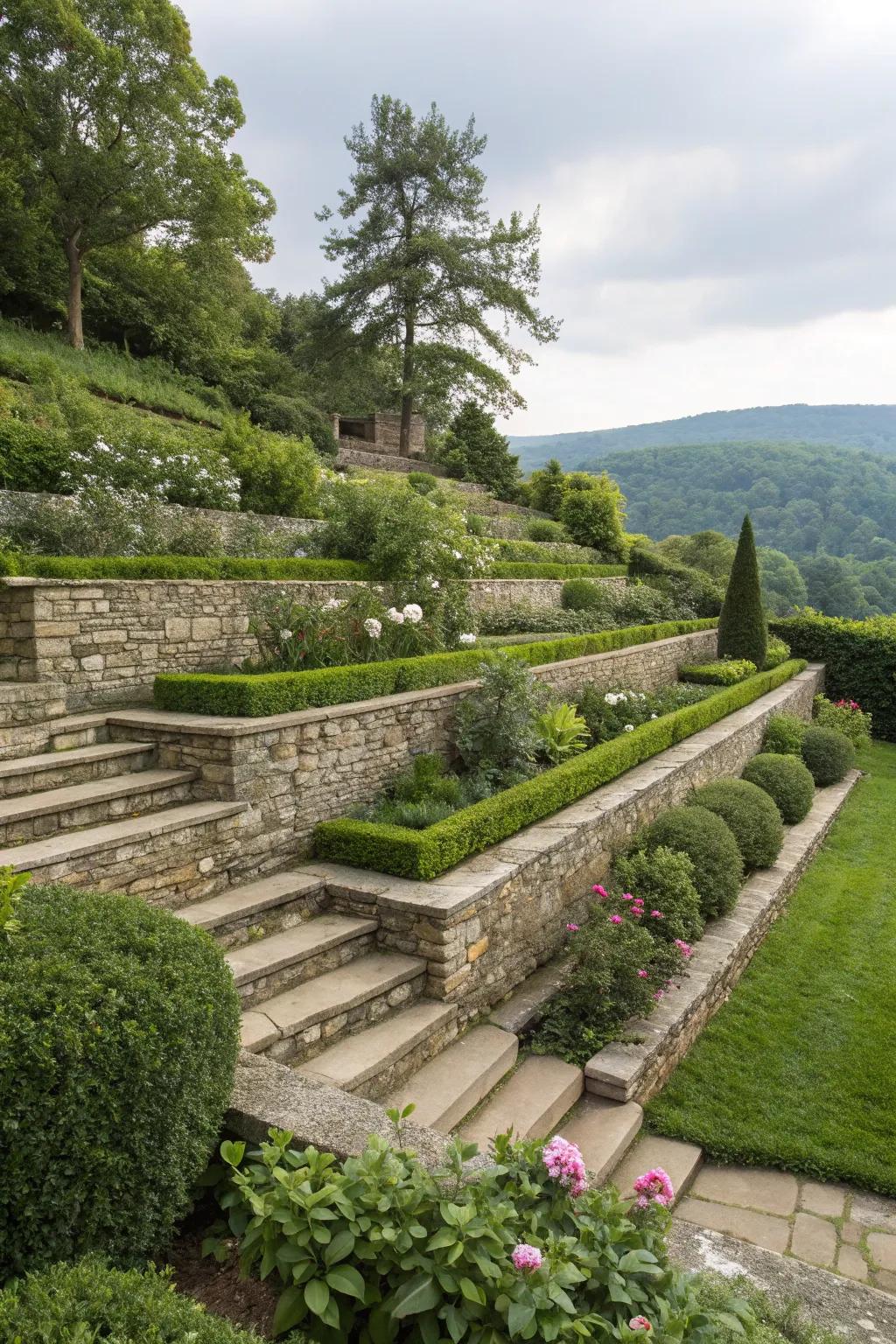 Retaining walls add both function and beauty to gardens.