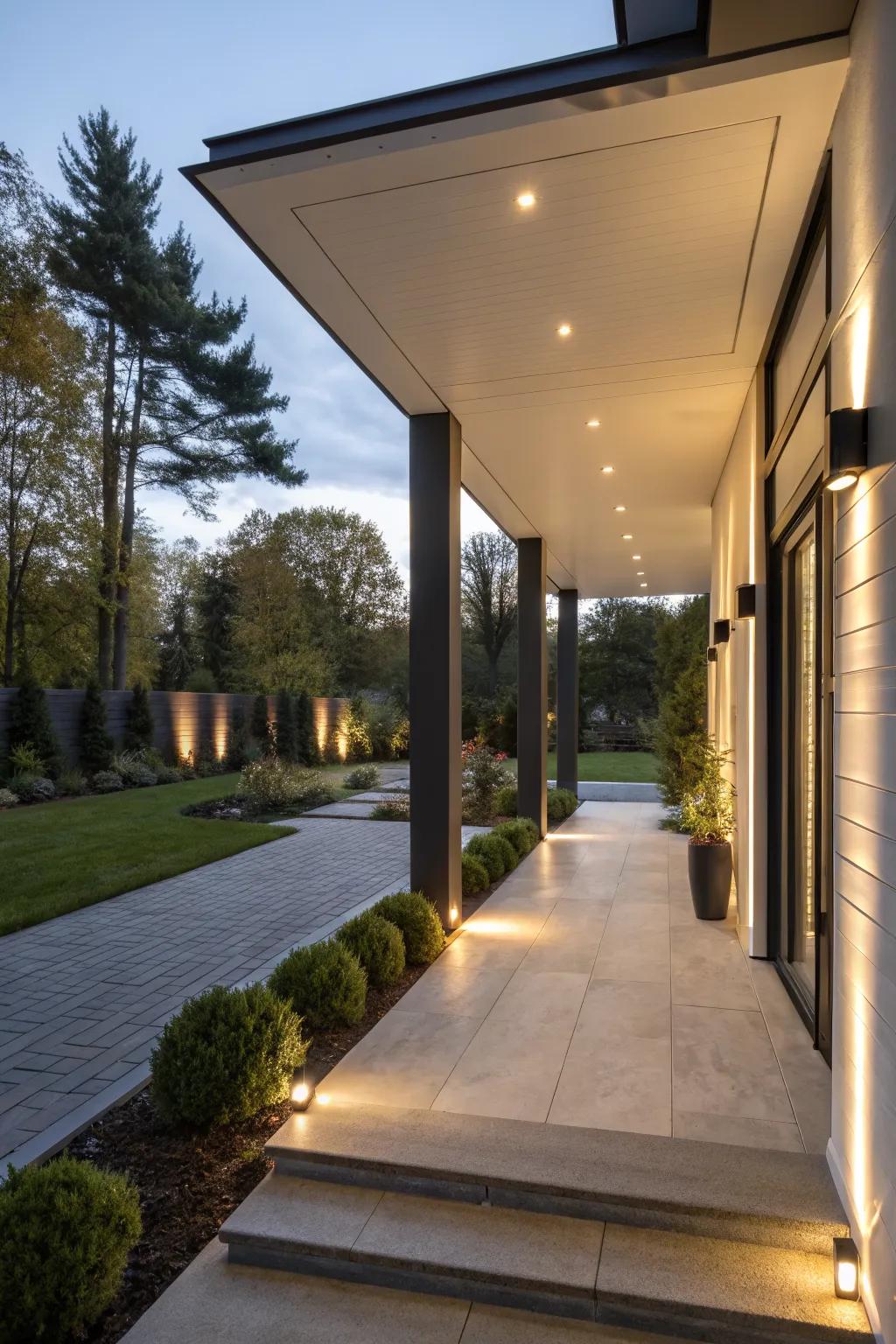 A high porch equipped with smart technology for enhanced convenience.