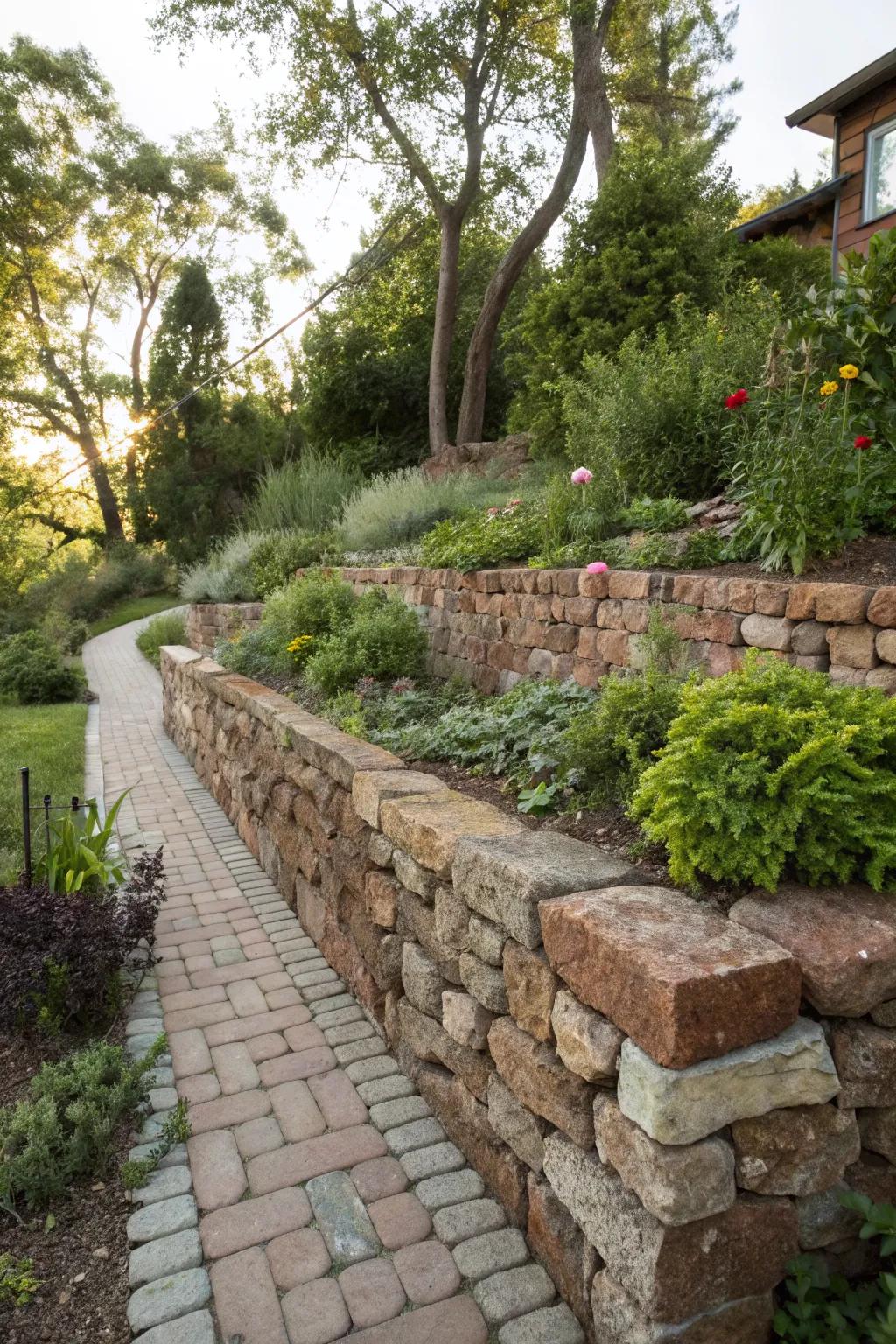 Recycled materials make for eco-friendly and stylish retaining walls.