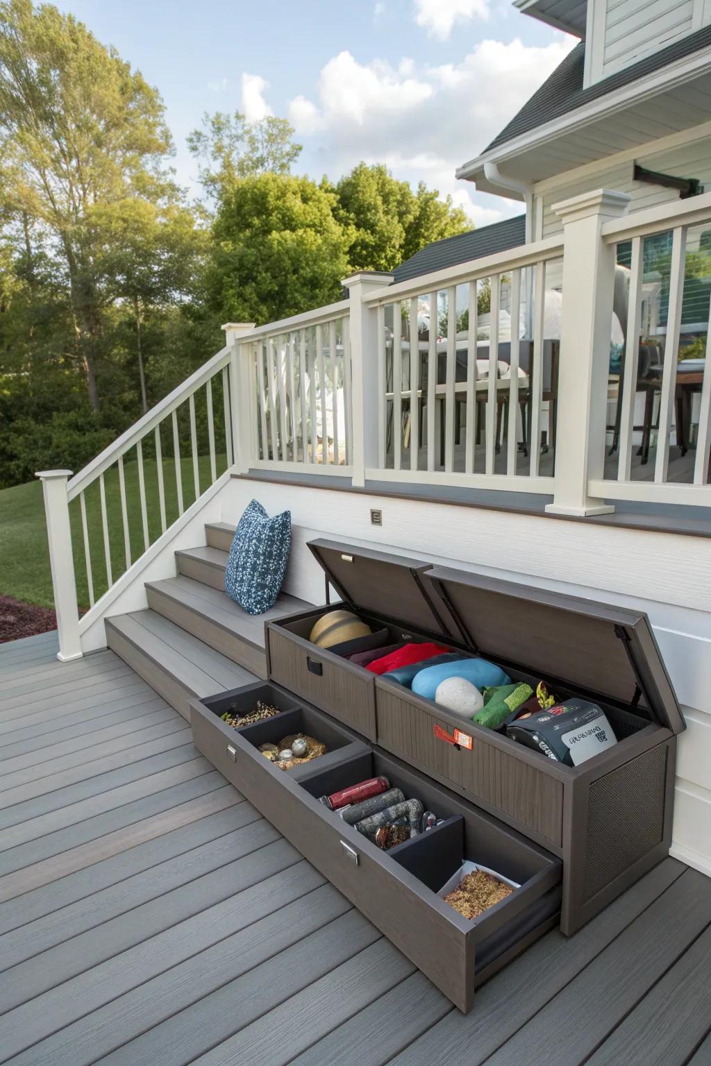 Hidden storage turns a deck into a clutter-free zone.
