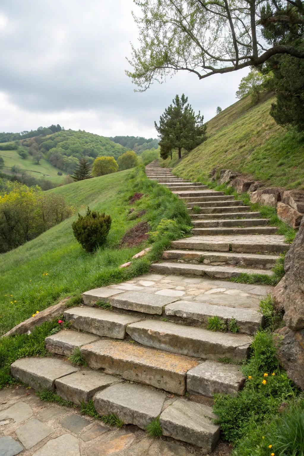 Elegant flagstone steps on a hillside