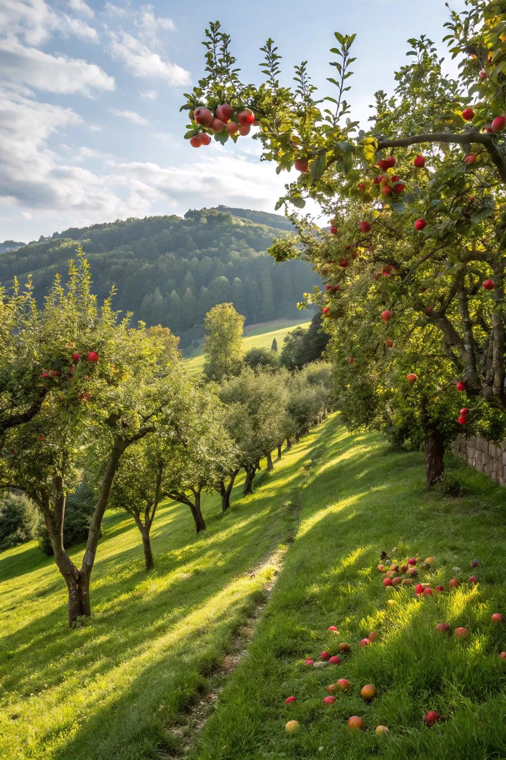 Edge your garden with fruit trees for added benefits.