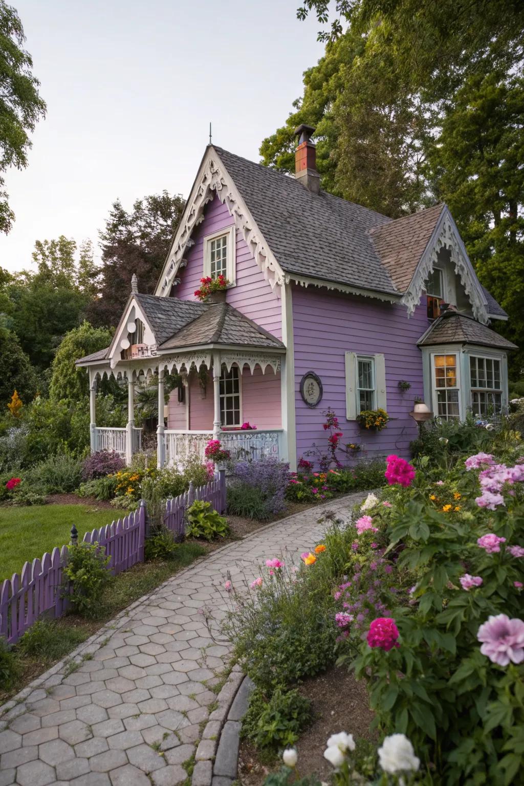 Lavender exteriors add a whimsical, romantic touch.