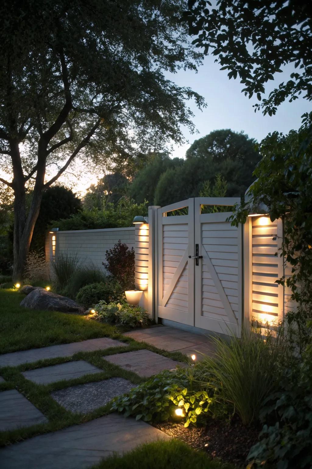 Lighting adds nighttime appeal and highlights your gate's design.