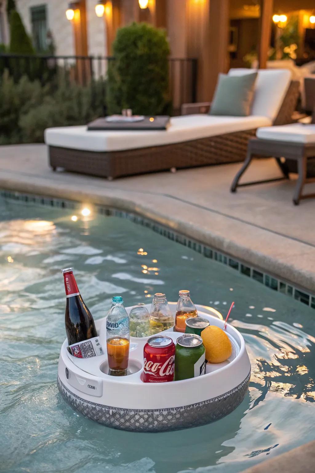 Keep refreshments within reach with a floating beverage holder.