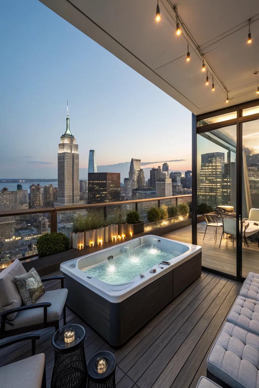 Elevate your perspective with a rooftop hot tub retreat.