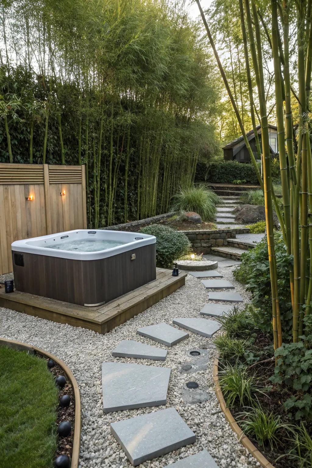 Find tranquility in a Zen-inspired hot tub garden.