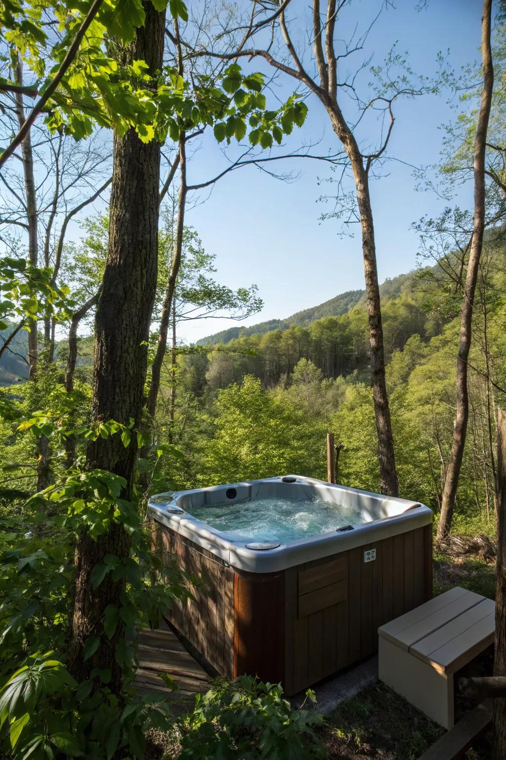 A wooded setting provides natural and serene hot tub privacy.