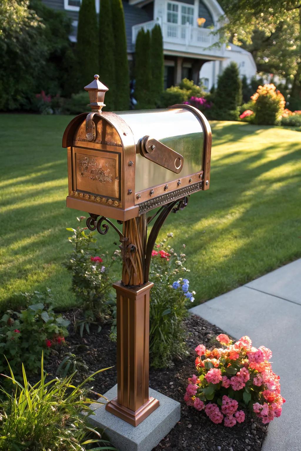 A mailbox with copper accents that adds a touch of luxury