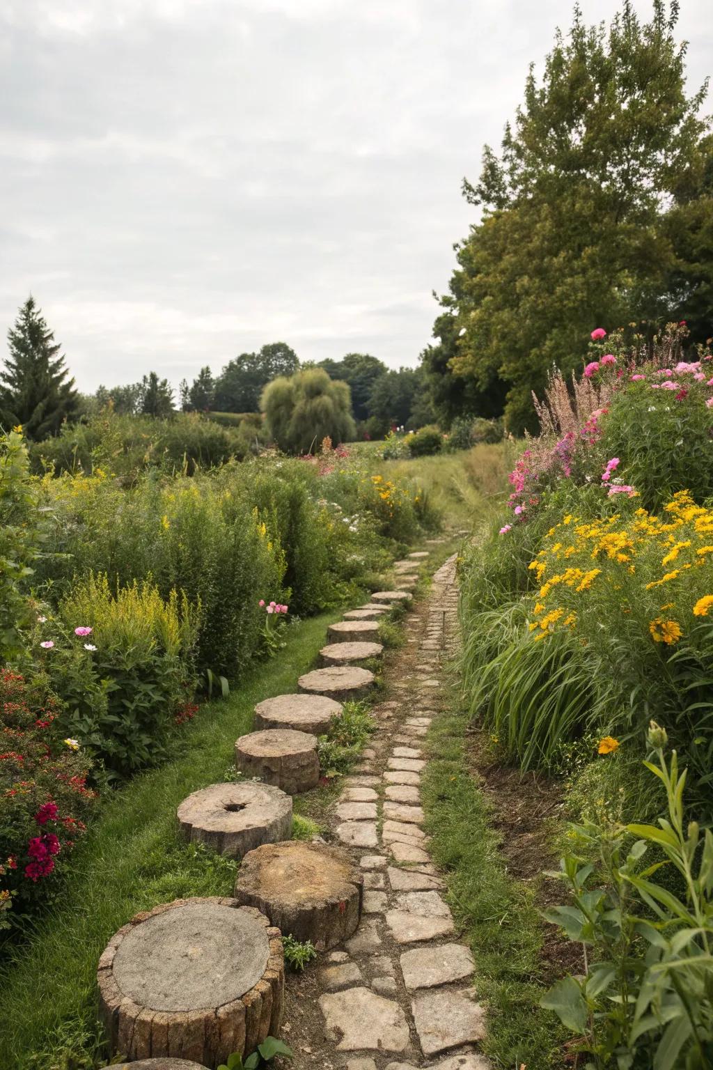 Guide the way with a tree stump pathway.