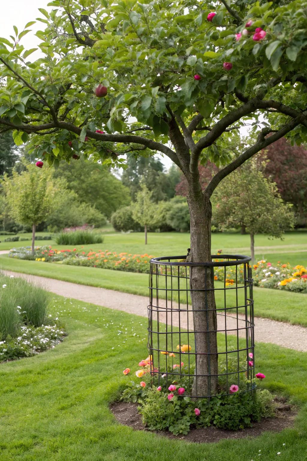 Tree guards protect the bark and help shield trees from deer.