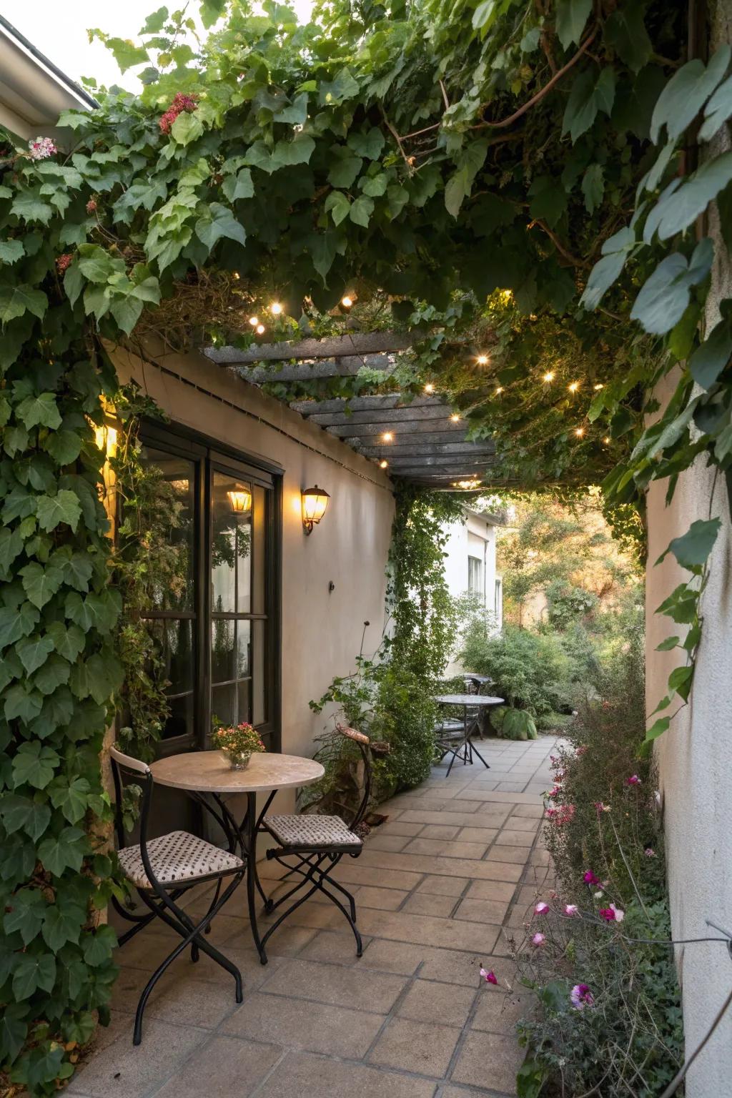 Enjoy private moments with climbing plants on your patio.