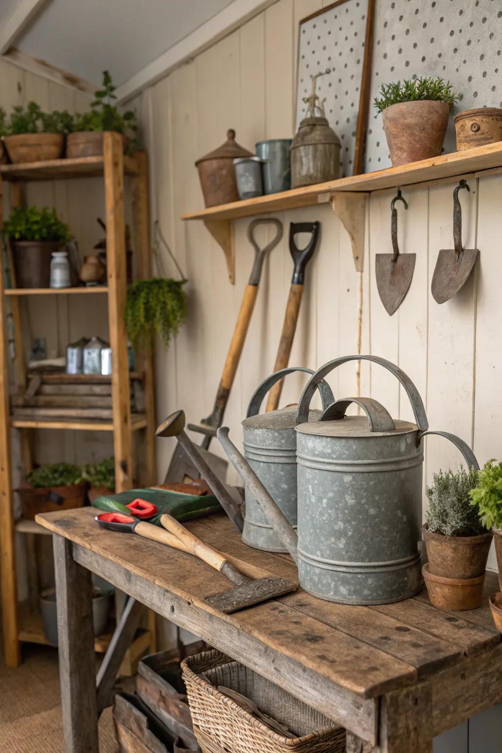 Vintage garden tools add rustic charm to your decor.