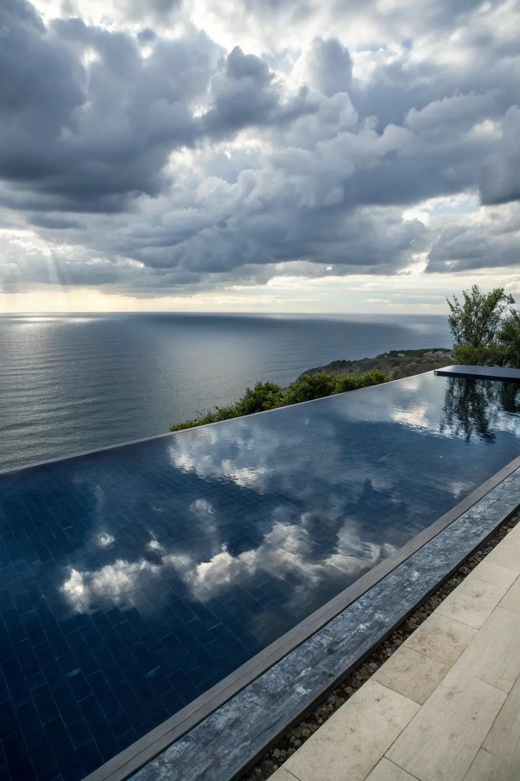 Dark blue liners create a striking, reflective pool surface.