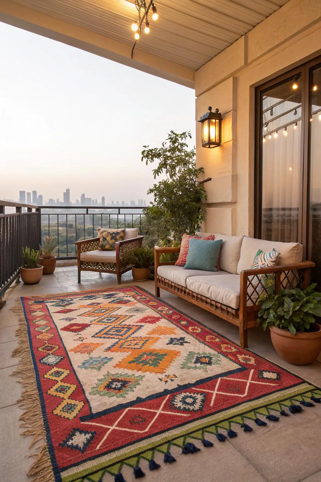 Outdoor rugs add comfort and style to your balcony.