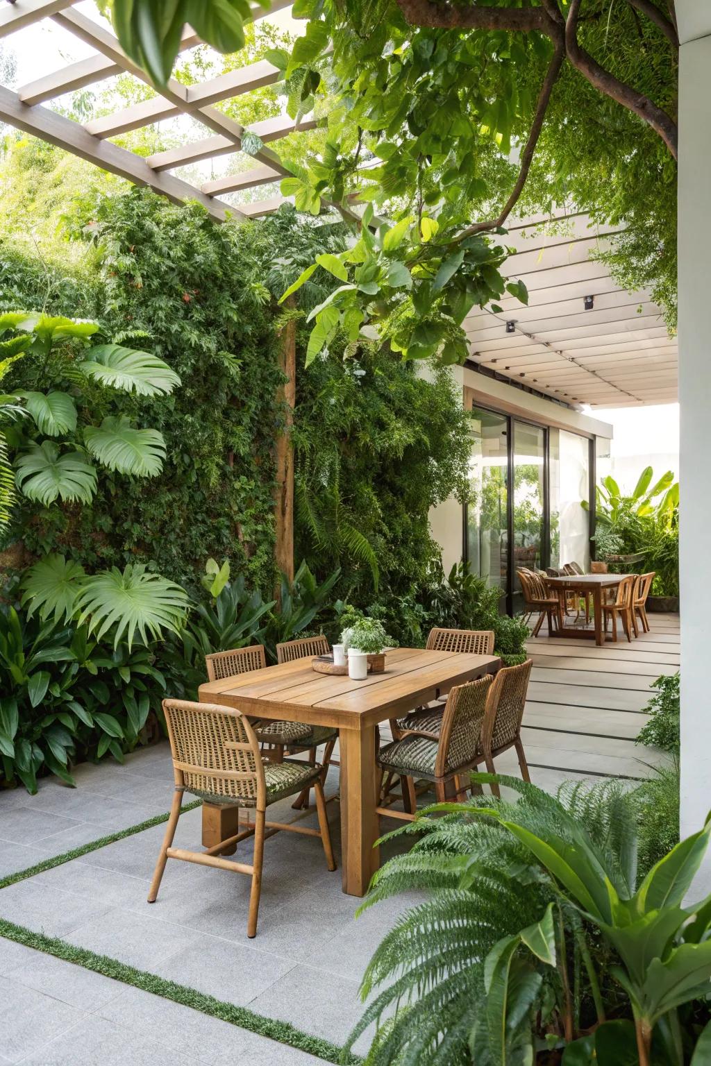 Dine in style with jade plants enhancing your outdoor space.