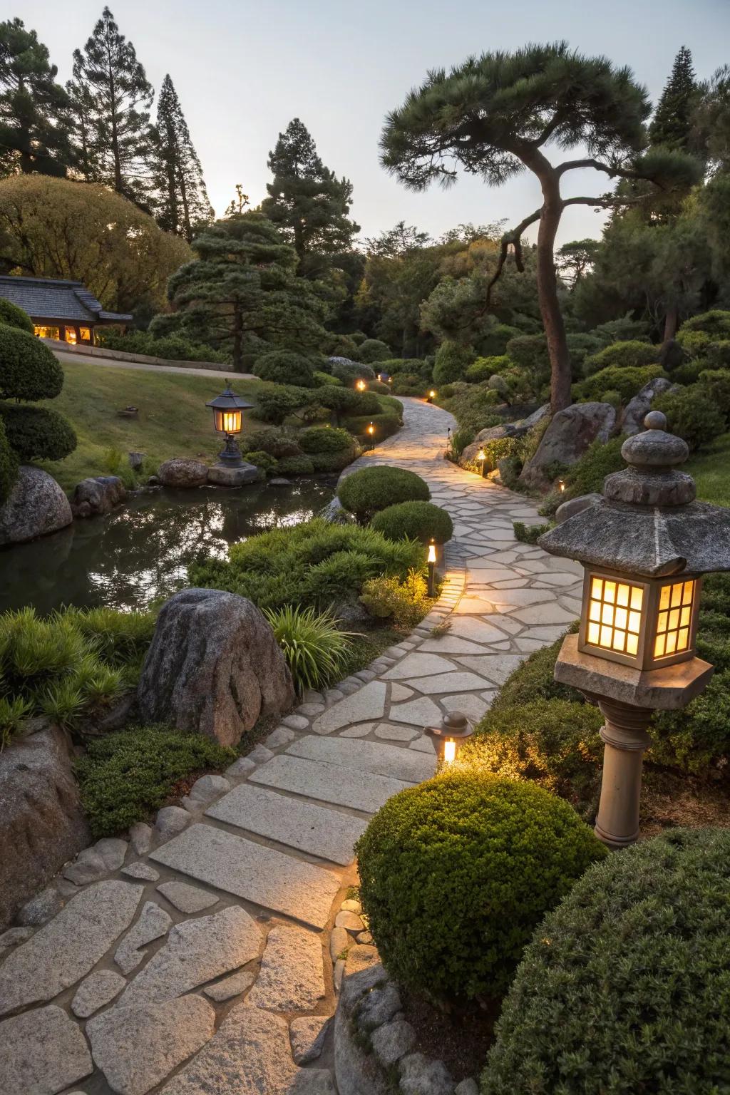 Artistic shadows adding depth to the garden.