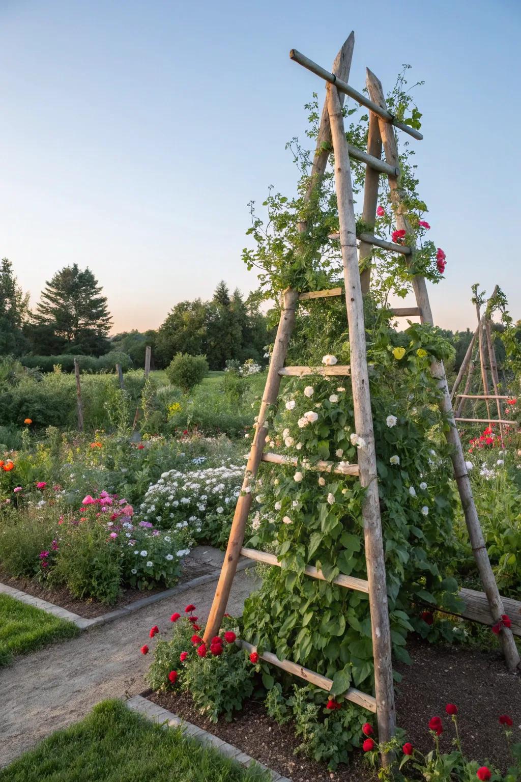 A DIY trellis adds structure and support for climbers.