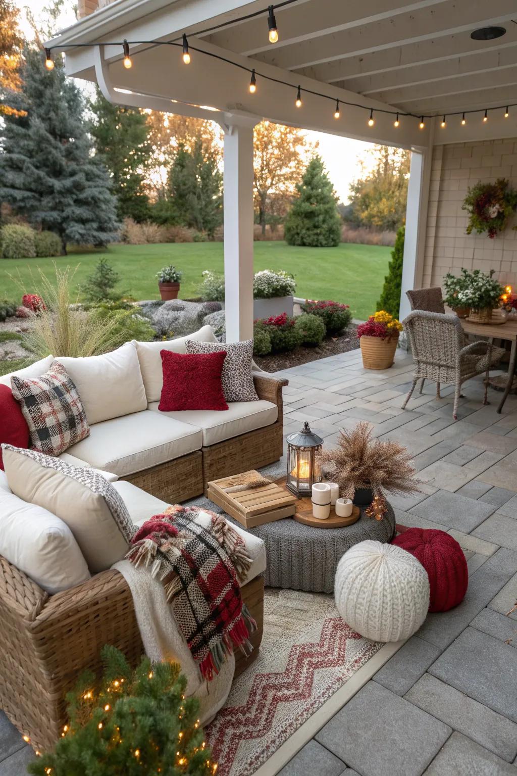 Seasonal decor that keeps the patio vibrant and interesting.
