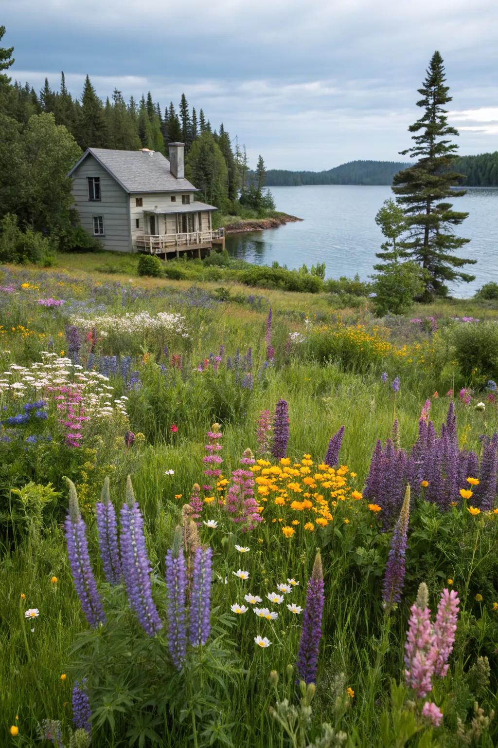 A wildflower meadow brings color and supports local wildlife.