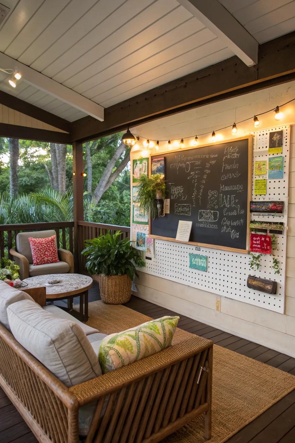 Engage creativity with an interactive wall display on your lanai.