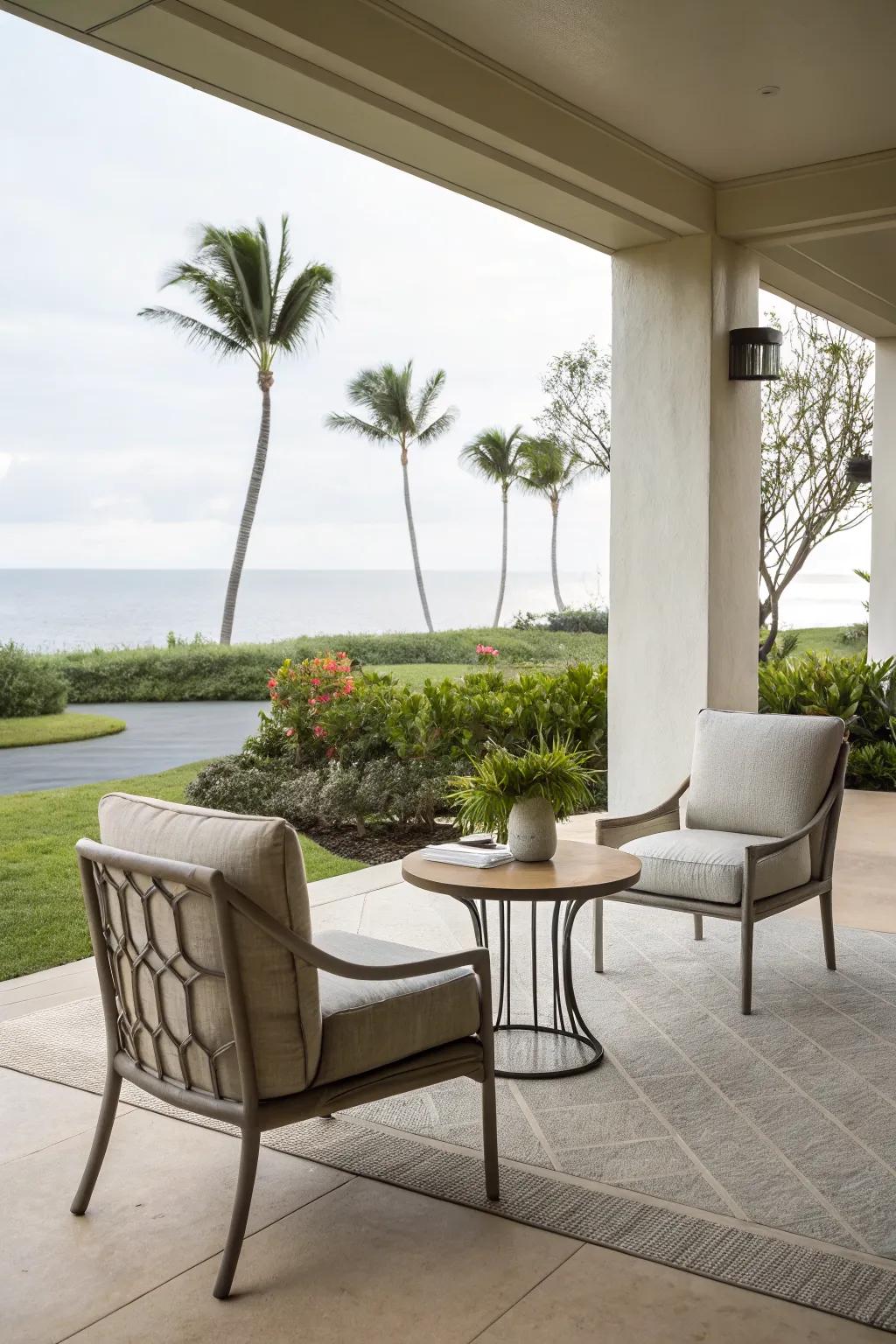 Modern minimalism defines the style of this sleek lanai.