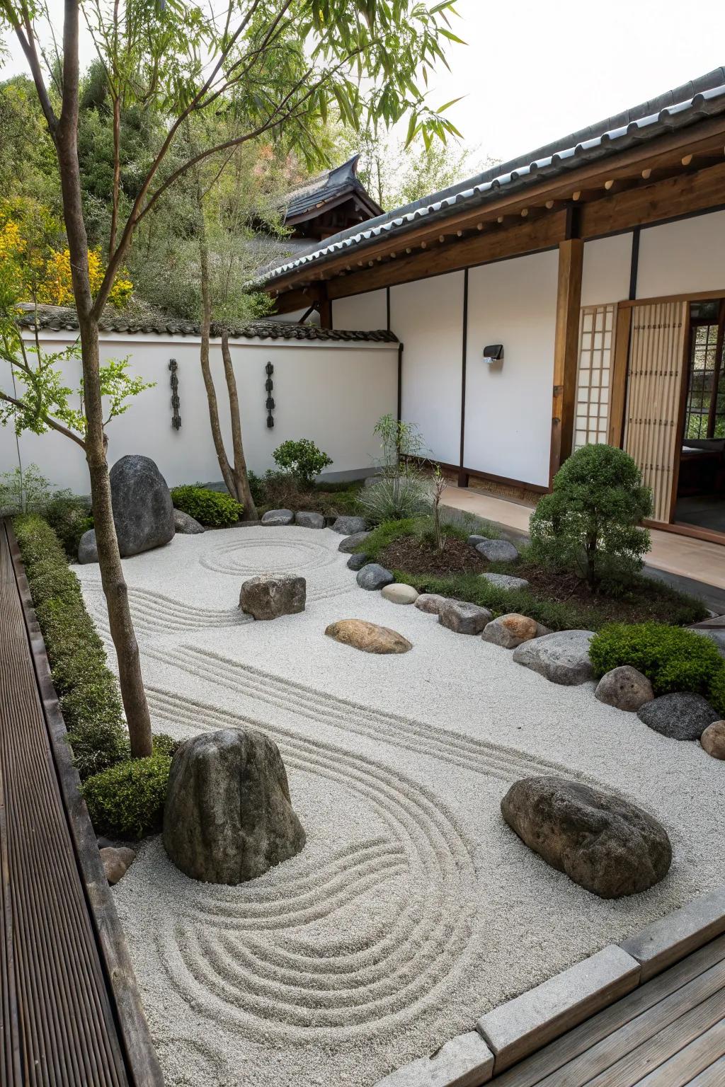 A serene Zen garden for meditation and reflection.