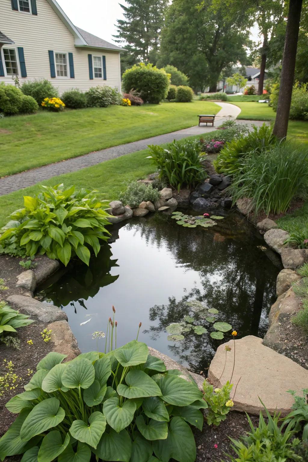 Natural ponds introduce tranquility and beauty to your front yard.