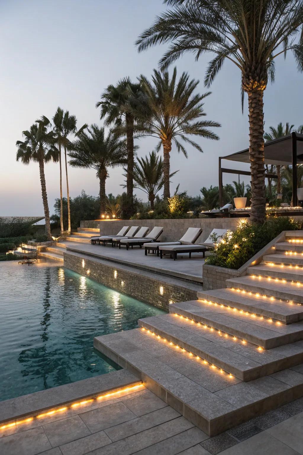 Tiered lighting adds depth and dimension to your pool area.