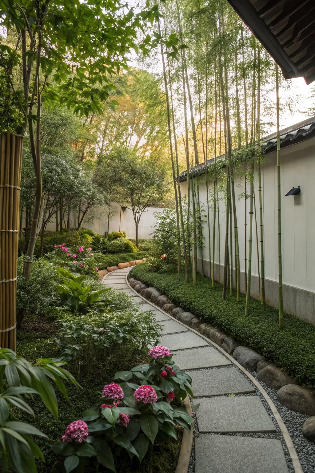 Bamboo borders add an exotic and peaceful ambiance.