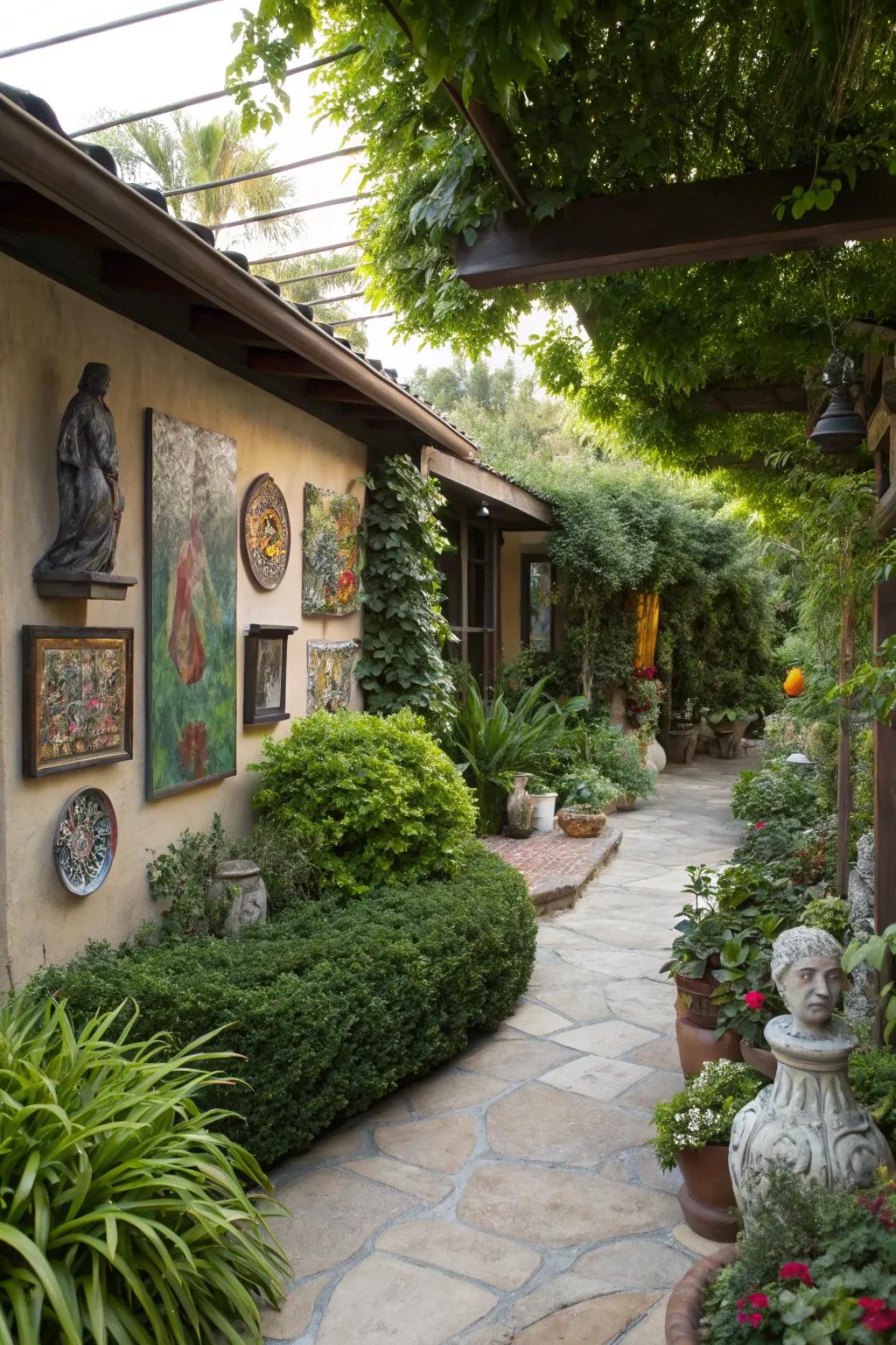 Art pieces bring personality and creativity to patio spaces.
