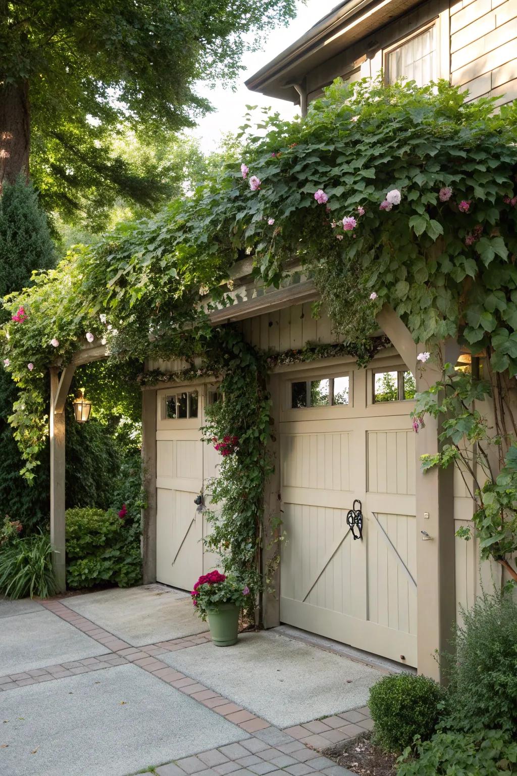 An arbor can enhance the architectural appeal and coziness of your garage.