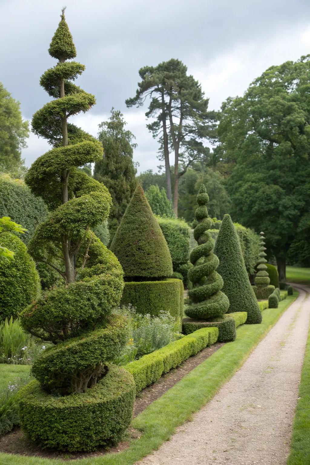 Unleash creativity with Sky Pencil Holly topiaries.