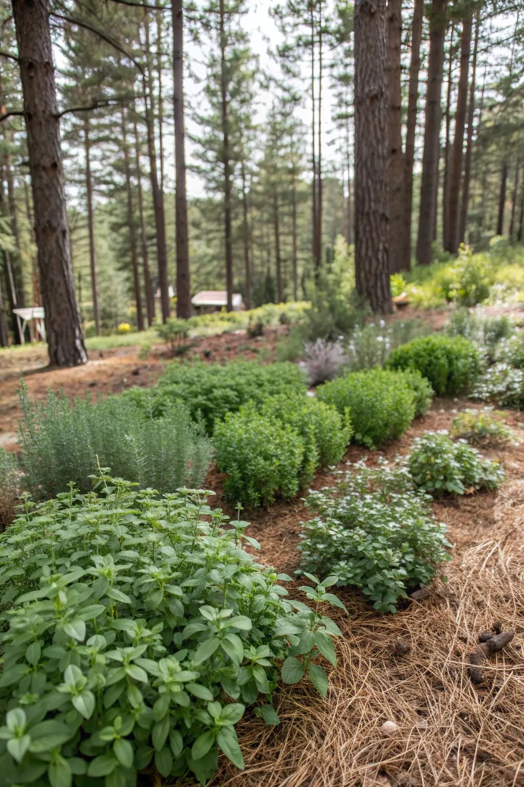 An aromatic herb garden thriving in the shade.