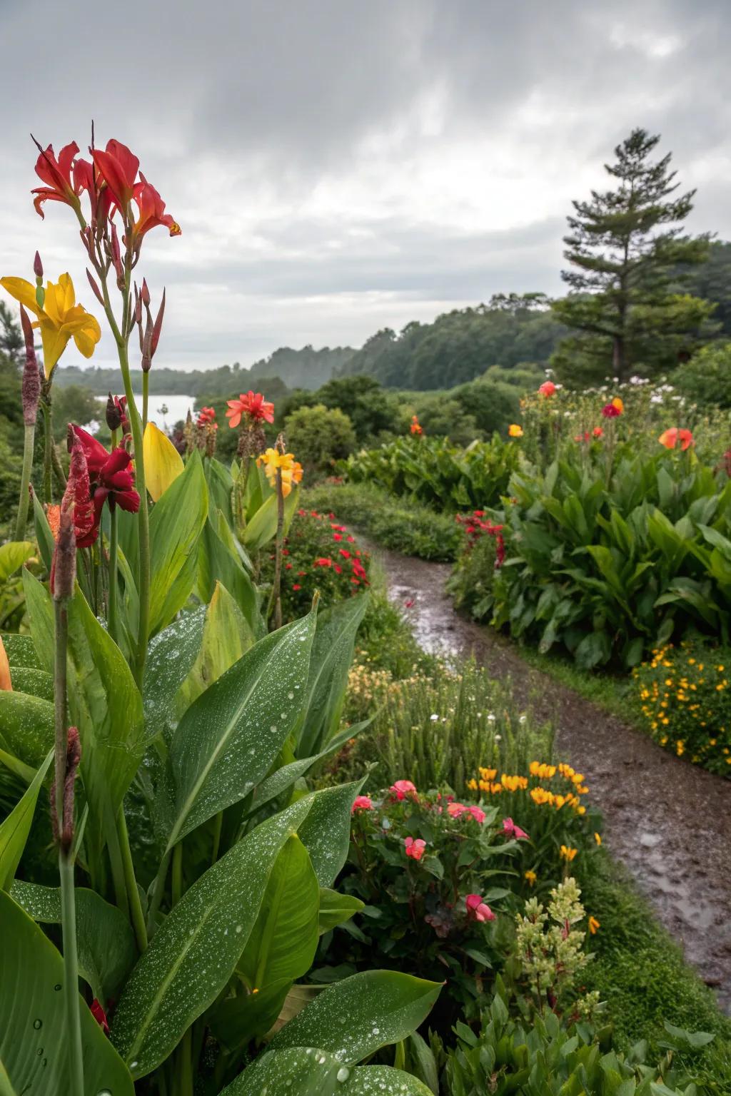 Canna lilies in a moisture-loving garden