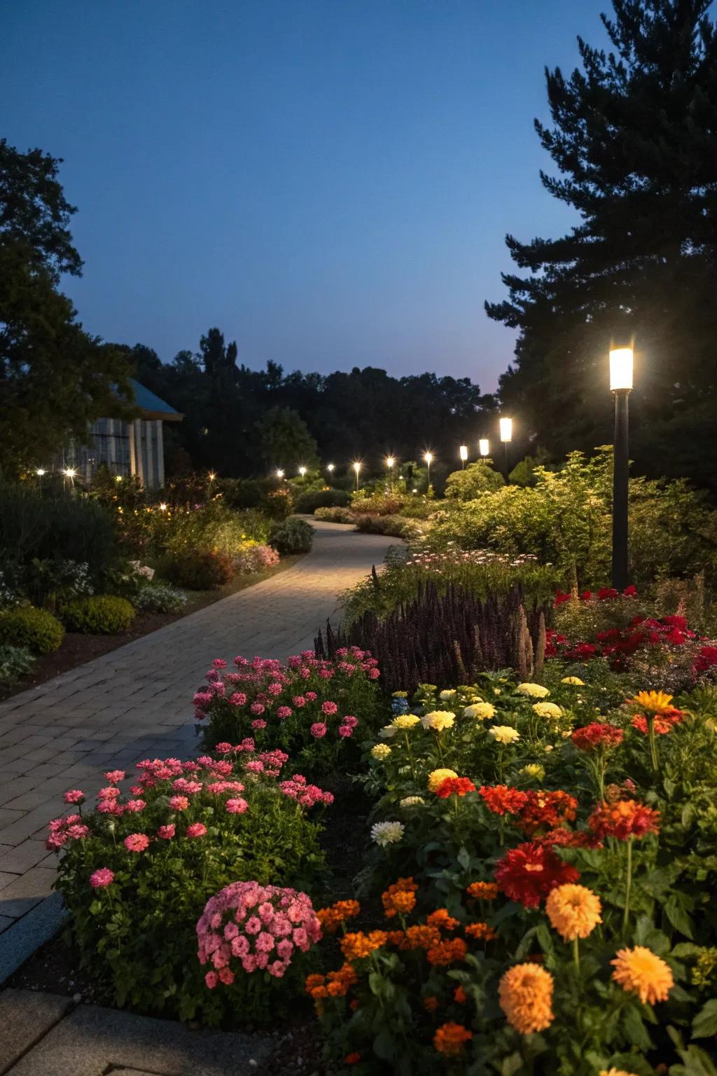 Enchanting night-blooming flowers create a magical garden ambiance.