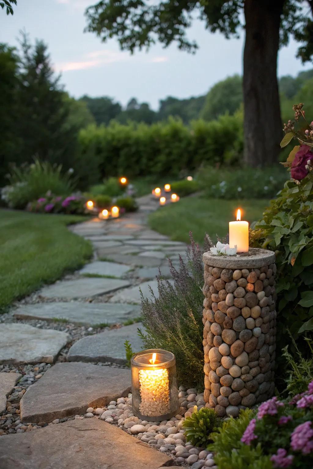 Rock candle holders create a warm and inviting atmosphere in your garden.
