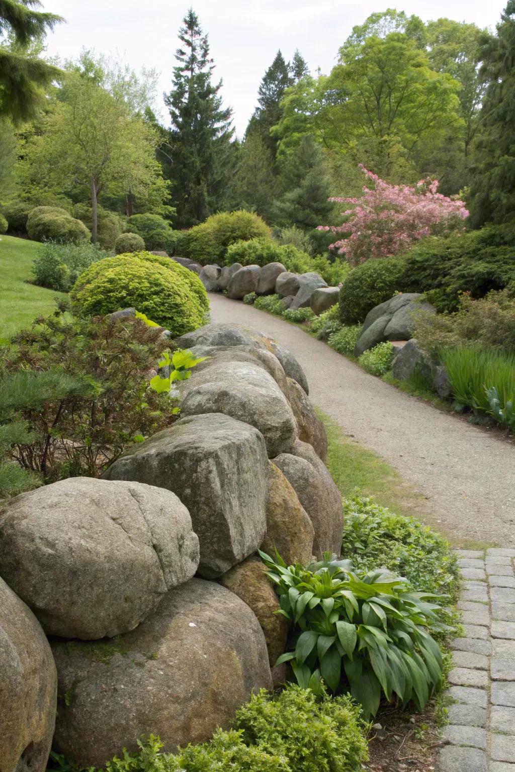 Boulders offer beauty and seclusion as a natural privacy screen.