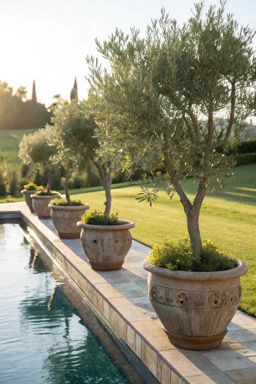 Evoke Mediterranean vibes with olive trees by your pool.