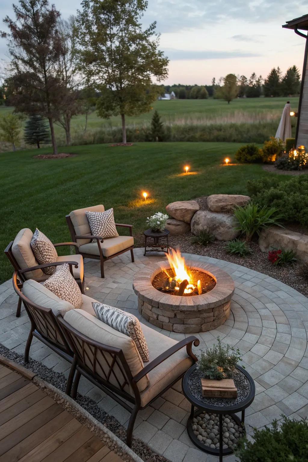 A fire pit is a gathering spot that adds warmth and ambiance to your side yard.