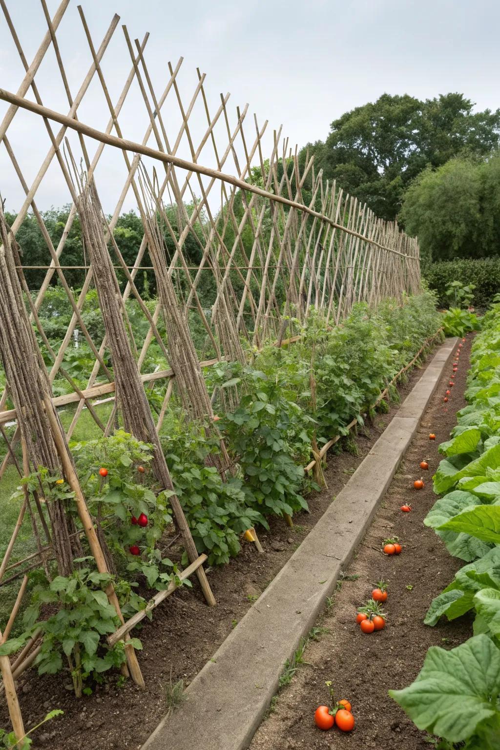 Lattice fences are perfect for supporting climbing crops in your garden.