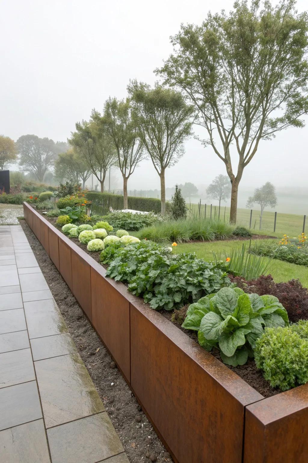 Corten steel edging offers modern elegance to any garden.