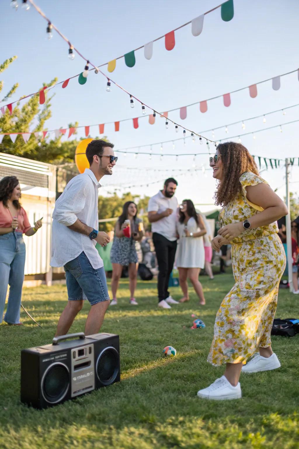 An eclectic music playlist sets the tone for the party.