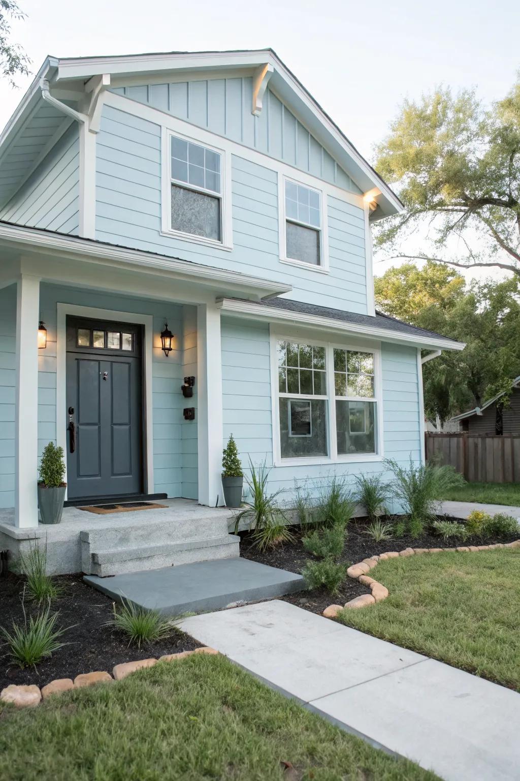 A charcoal gray door adds a sleek and modern touch.