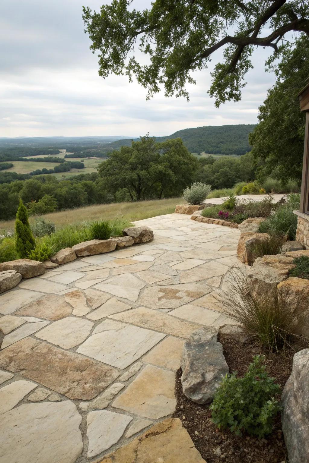 Limestone borders define the space while maintaining a natural flow.