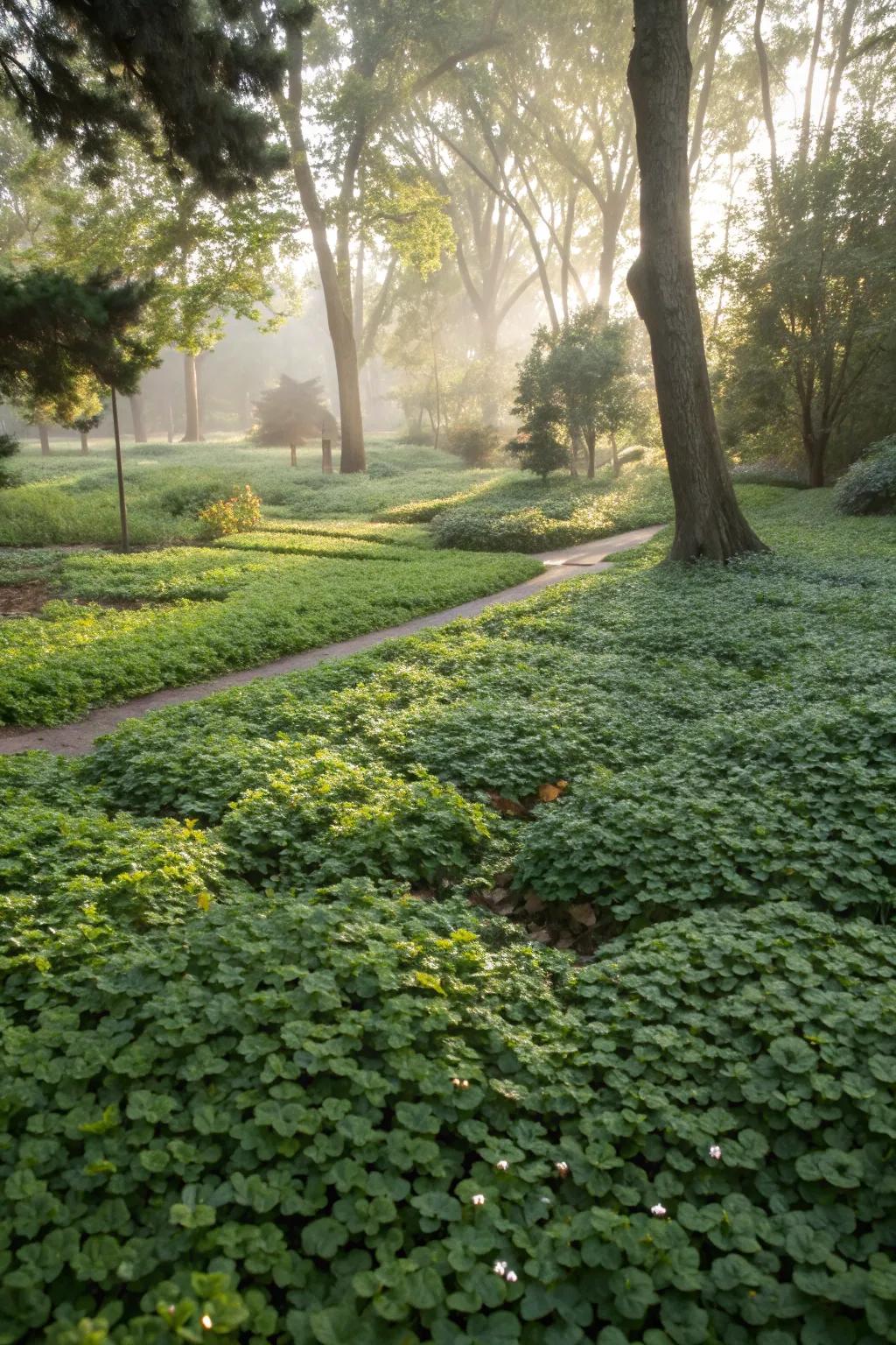 Creeping plants fill spaces beautifully with minimal upkeep.